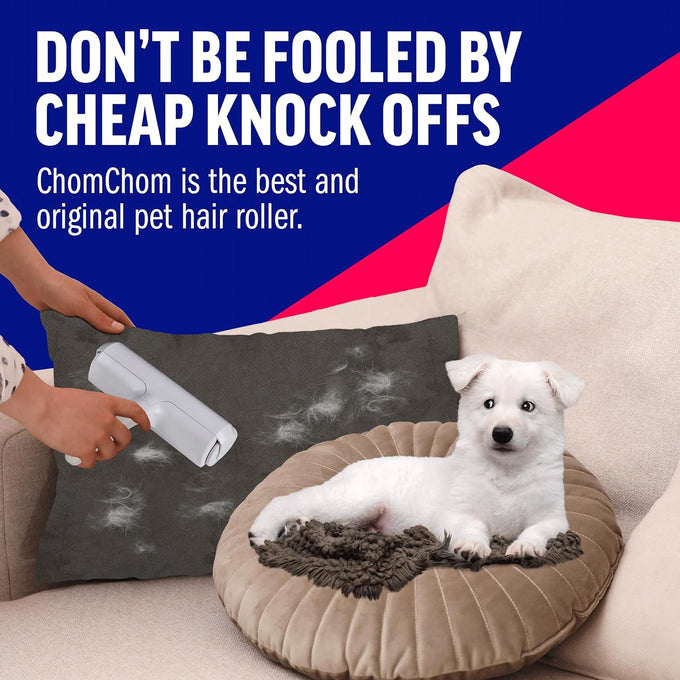 ChomChom Original Size Reusable Pet Hair Remover for Cats and Dogs on Furniture, Carpets, and More - White