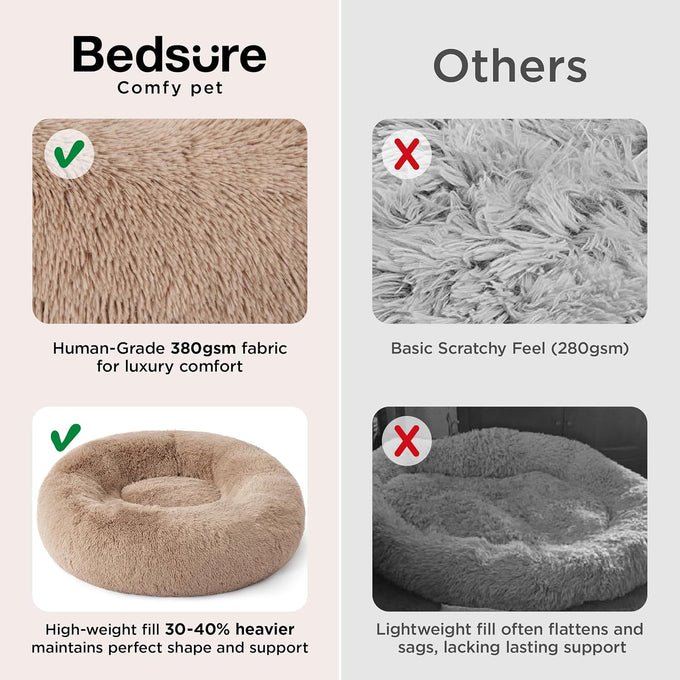 Bedsure Calming Dog Bed, 30-inch Donut Washable Medium Pet Bed, Faux Fur, Camel, 45 lbs
