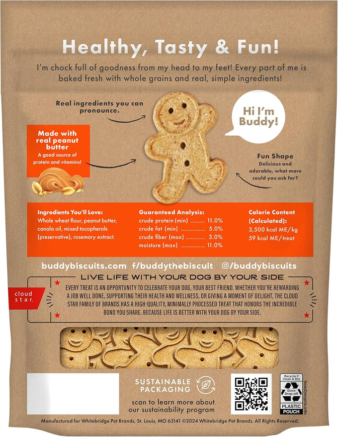 Buddy Biscuits crunchy peanut butter dog treats, 2-pound bag, whole grain, USA made
