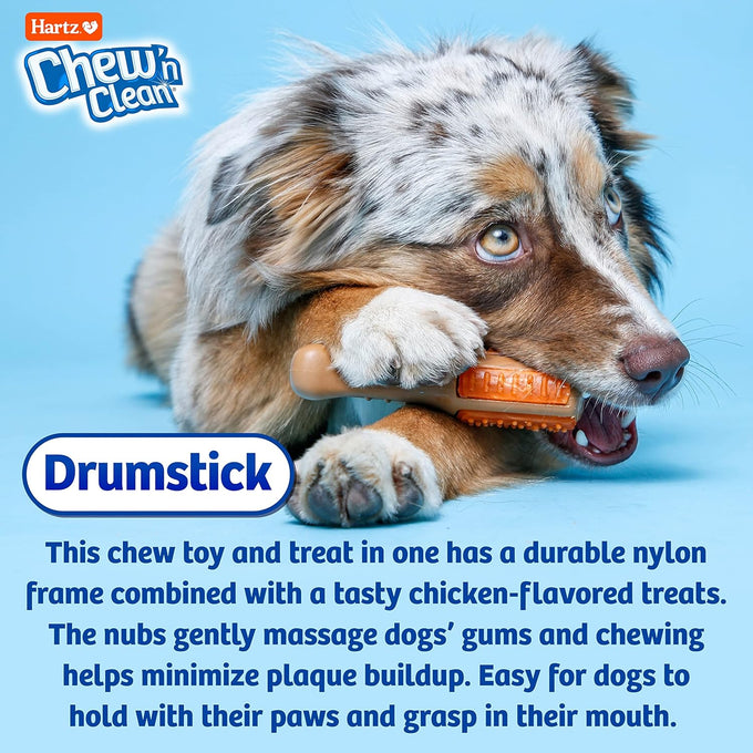 Hartz  Chew 'n Clean Chicken Flavored Drumstick Dog Toy, Small for Puppies and Adult Dogs, Teething and Chewing Toy