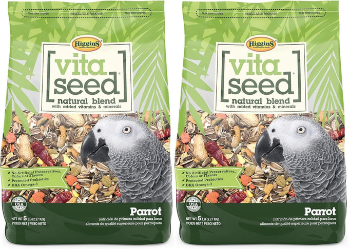 Higgins 2-pack of Vita Seed Natural Blend parrot food, 5 pounds each, 2 large containers