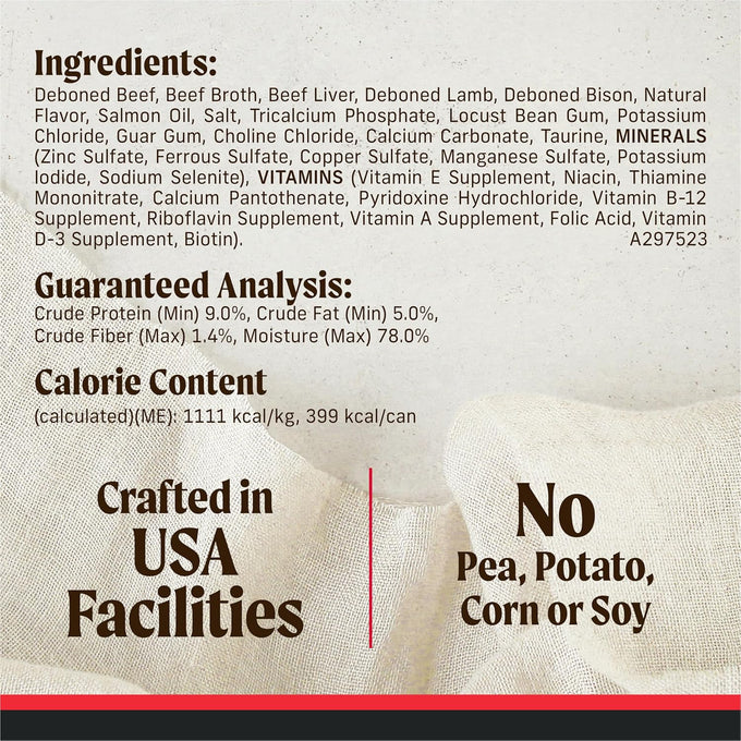 Merrick Grain Free Premium And Natural Canned Dog Food, Soft And Healthy Poultry Free Wet Recipe, Real Beef Lamb And Bison - (Pack of 12) 12.7 oz. Cans