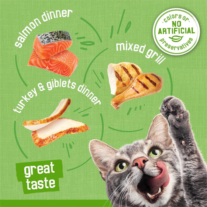 Purina friskies wet cat food pate variety pack salmon dinner, turkey and giblets dinner and mixed grill 2 packs of 12 cans