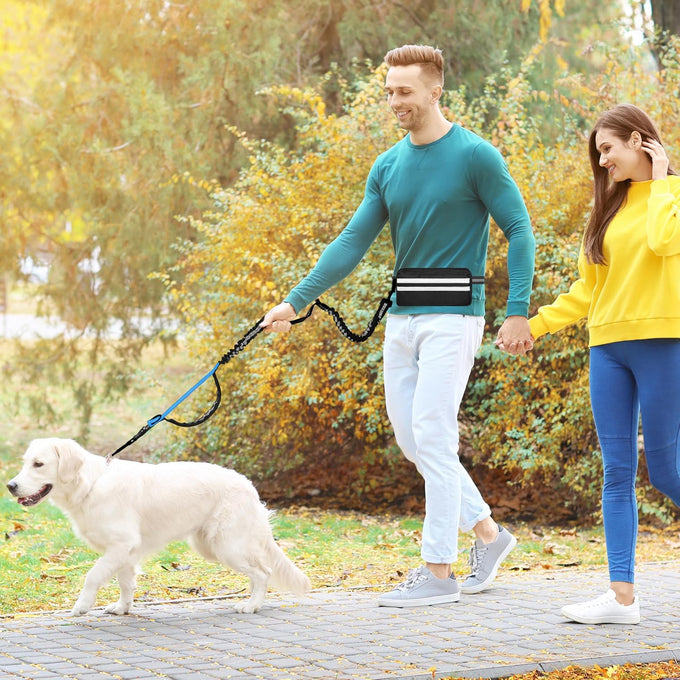 Lievuiken Hands Free Dog Leash with Zipper Pouch for Large Dogs, Adjustable Waist Belt, Black