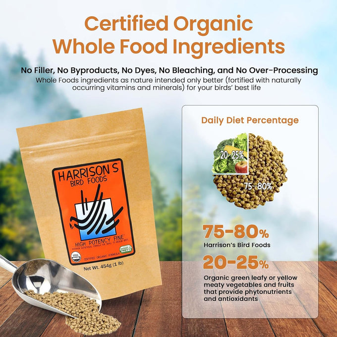 Harrison's Certified Organic High Potency Fine Bird Pellets for Small to Medium Birds 1lb