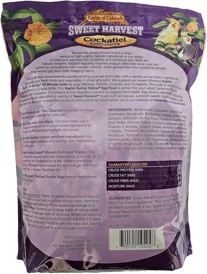 Cockatiel bird food with sunflower seeds, 4 lbs bag, triple cleaned and nitrogen flushed seed mix for cockatiel birds
