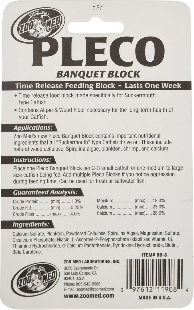 Zoo Med Laboratories AZMBB8 Time-Release Pleco Banquet Block for Suckermouth Catfish, 0.45 Ounce, Freshwater and Saltwater Aquarium Fish Food