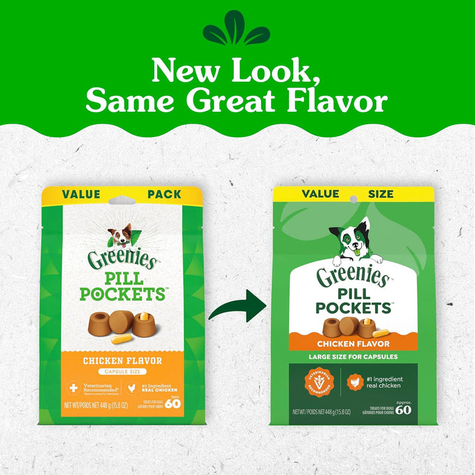 Greenies pill pockets for large size dogs, chicken flavor, 15.8 oz pouch, easy to use medicating treats