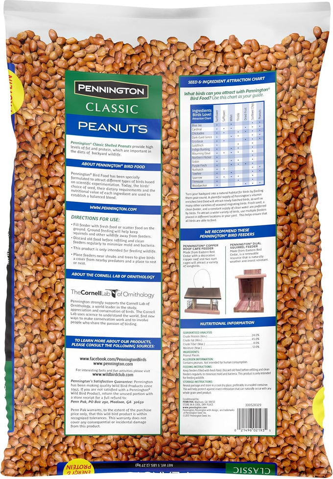 Pennington 100% Shelled Peanut Pieces, 5 pounds, Excellent Wildlife Attraction and Energy Source
