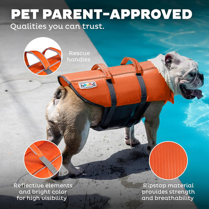 Outward Hound Granby Splash Orange Dog Life Jacket, Medium, High-Visibility, Adjustable Fit, Ripstop Material