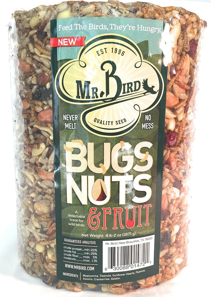Mr. Bird 4.5 lbs large cylinder wild bird seed with mealworms, nuts & fruit for year-round use