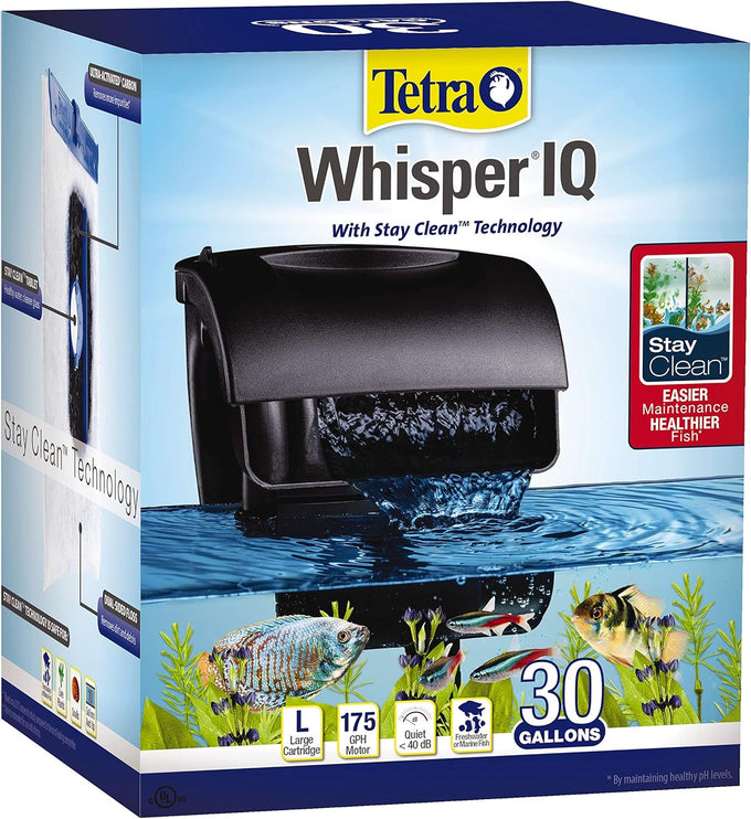 Tetra Whisper IQ Power Filter 175 GPH with Stay Clean Technology for 30 Gallon Aquariums