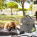 grey dog travel bag for dogs and cats with multi-function pockets and airline compliant design