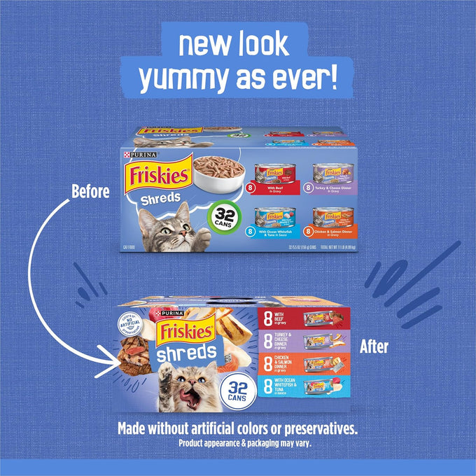 purina friskies savory shredded cat food variety pack 32-count 5.5 oz cans