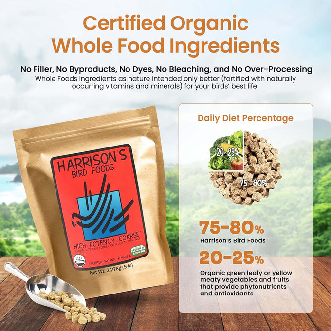 Harrison's certified organic high potency coarse bird food for medium to large birds, non-GMO, vet-developed, 2.27 kg