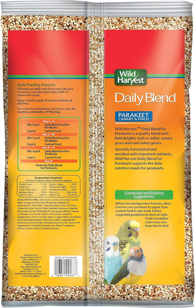 Wild Harvest Daily Blend Nutrition Diet for Parakeet, Canary & Finch, 10 Pounds, Orange Flavor