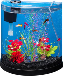 Tetra 3 gallon small fish tank starter kit with half moon shape filter air pump color changing light for goldfish and betta
