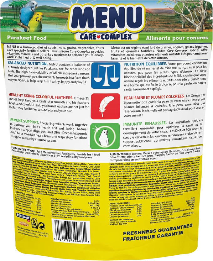 Vitakraft Menu Premium Parakeet Food, 2.5 pounds, vitamin-fortified daily bird food