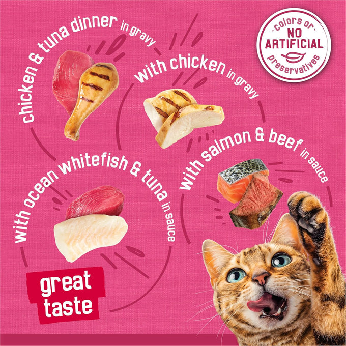 purina friskies gravy wet cat food variety pack, surfin' and turfin' prime filets favorites, 5.5 oz cans, pack of 40