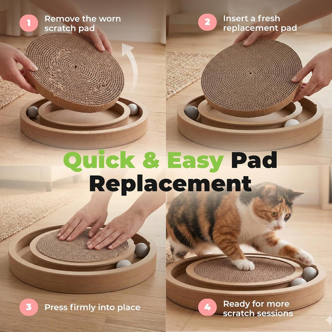 Catify Pet Supplies Cat Scratcher Replacement Pads, 5 Pack, Round, 10 x 10, Heavy Duty, Durable Cardboard
