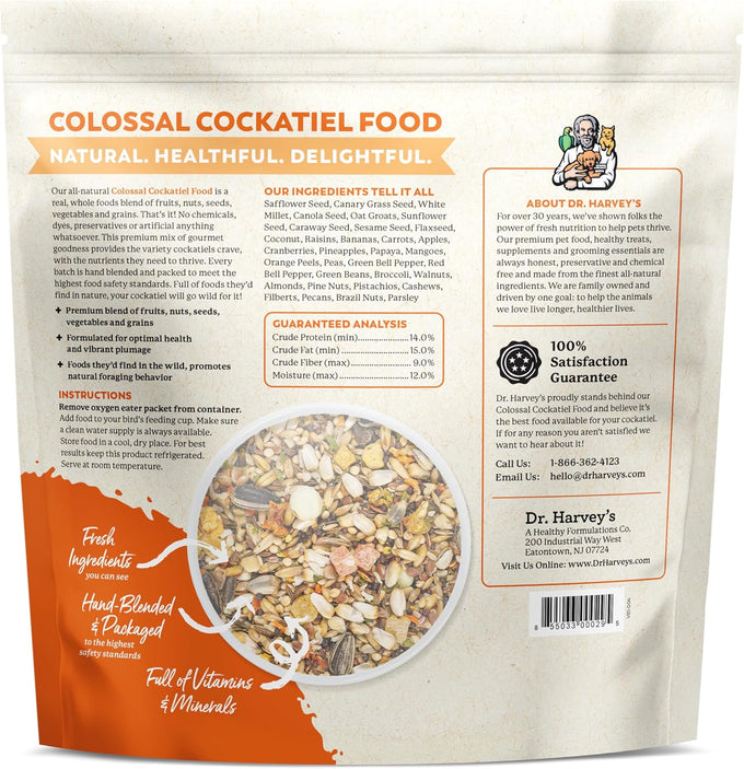 Dr. Harvey's Colossal Cockatiel Blend, All Natural Daily Food for Healthy Cockatiels (4 pounds, USA made)