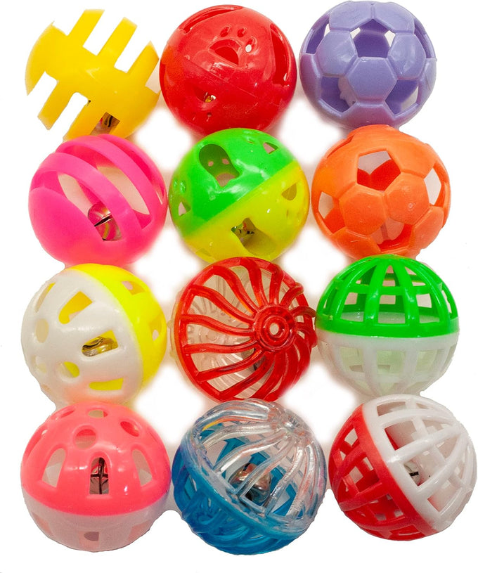 Fashion's Talk 12PCS Value Pack Plastic Ball Cat Toys Lattice Balls with Bell Jingle Kitten Toy, 6 Styles, 1.5"