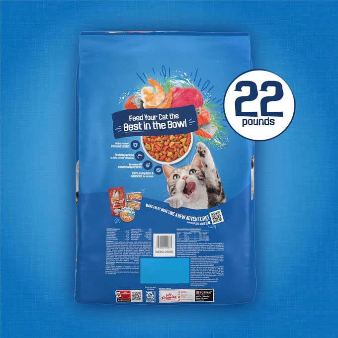 Purina Friskies dry cat food seafood sensations with salmon tuna shrimp flavors 22 lb bag