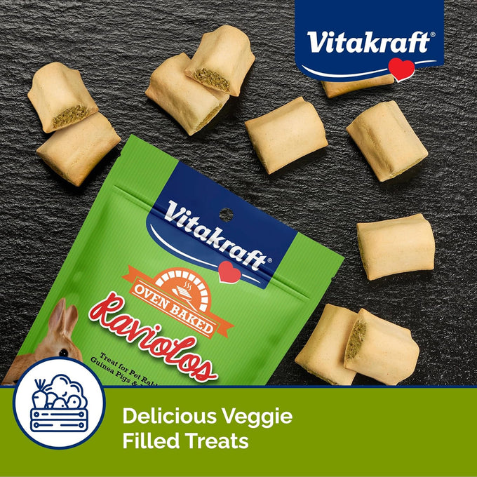 Vitakraft Raviolos crunchy biscuit filled snack for rabbits guinea pigs and hamsters 5oz veggie center