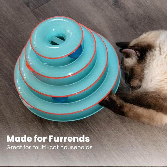 Catstages Chase Meowtain 4-Tier Interactive Cat Track Toy with 4 Spinning Balls, Non-Slip Base, Blue
