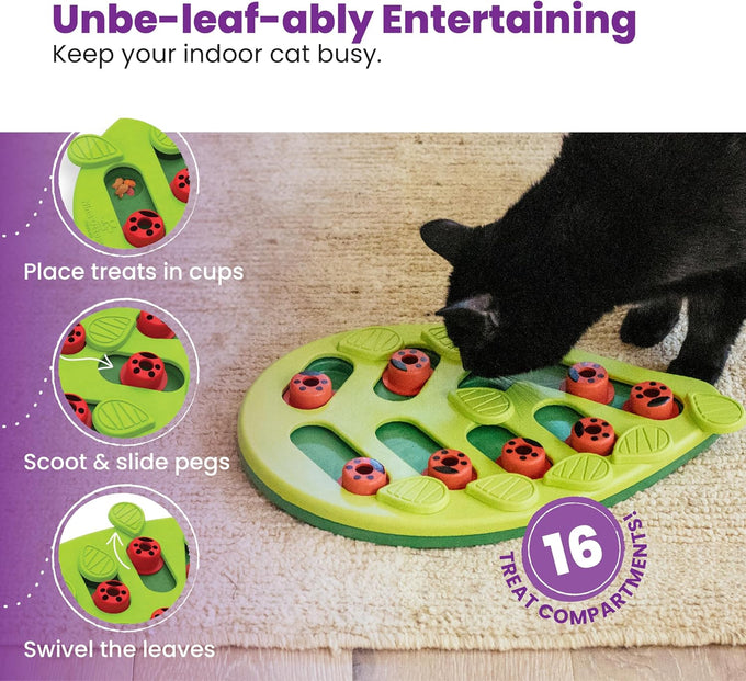 Nina Ottosson Buggin' Out Puzzle Feeder, 13.9" x 11.5", Level 2 Slow Feeder Enrichment Toy for Indoor Cats