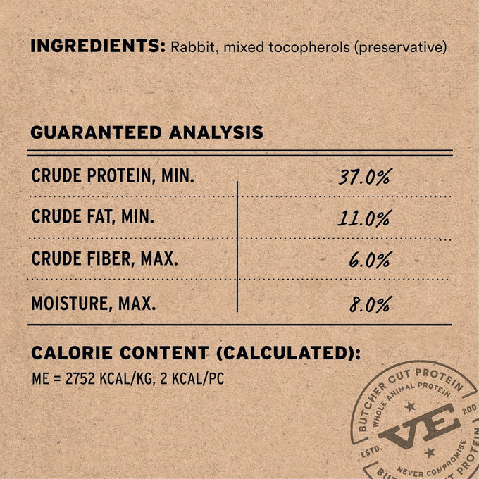 Vital Essentials freeze-dried rabbit cat treats, single protein, grain free, crunchy, 0.9 oz bag, premium quality