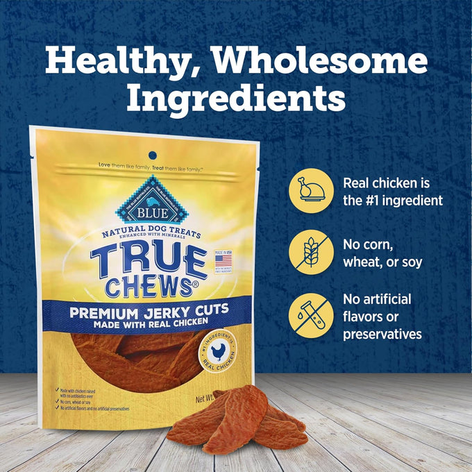 Blue Buffalo True Chews Premium Jerky Cuts 4oz Dog Treats with Natural Chicken Ingredients