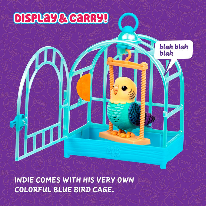 little live pets indie talking bird toy, 20+ sounds, realistic pet play, kids toy playset, ages 5-7, colorful cage