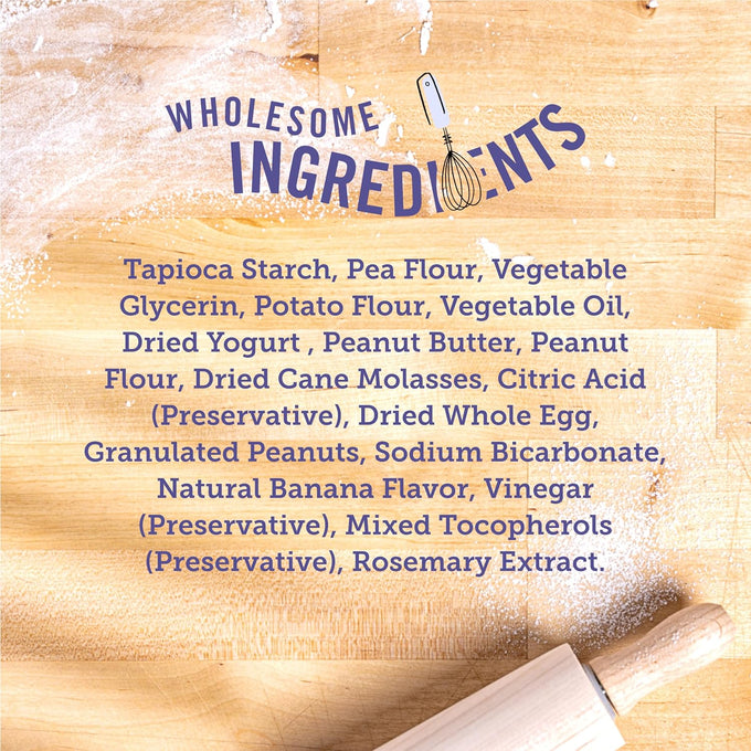 Three Dog Bakery grain-free 'Woof'ers, peanut butter & banana flavor, soft-baked dog treats for puppies, seniors, and all sizes