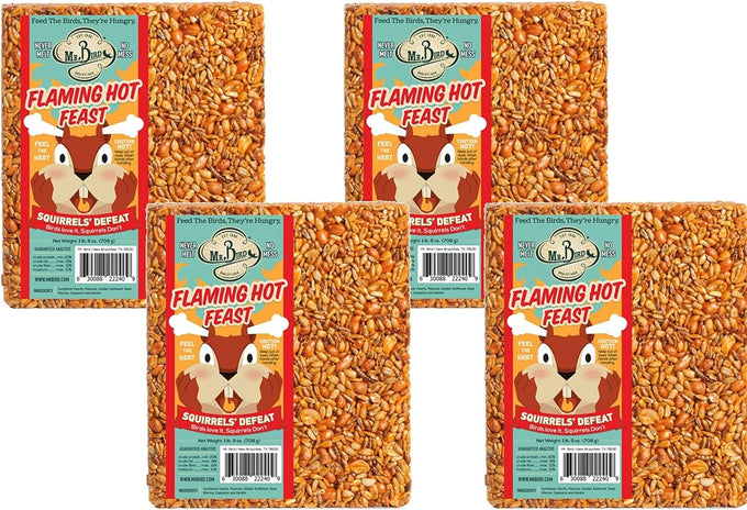 Mr. Bird Flaming Hot Feast Large Block Squirrel-Resistant Bird Food, 1lb 9oz, Sunflower Hearts, Peanuts, Golden Safflower, Meal Worms