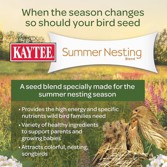 kaytee wild bird food, summer nesting seed blend, 8 lb, calcium-rich oyster shells, high protein nuts