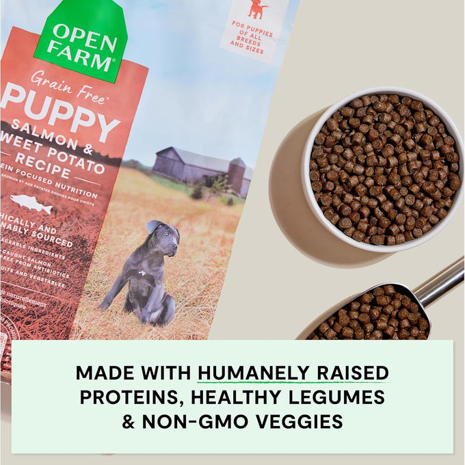 Open Farm grain-free dry dog food for puppies, salmon and sweet potato recipe, 4lb bag with non-gmo veggies and superfoods