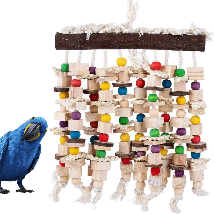Deloky multicolored natural wooden bird parrot chewing toy for large macaws, cockatoos, african greys and amazon parrots