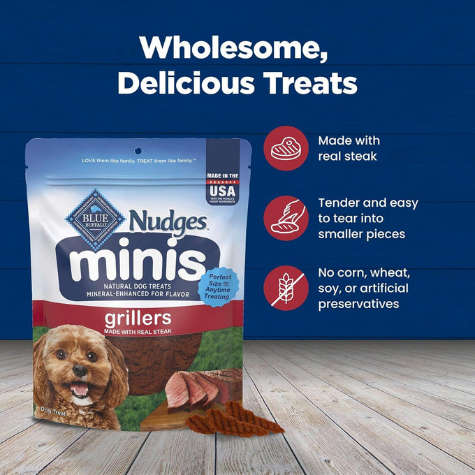 Blue Buffalo Nudges Minis Grillers Made with Real Steak, 10 oz Mineral-Enhanced Natural Dog Treats