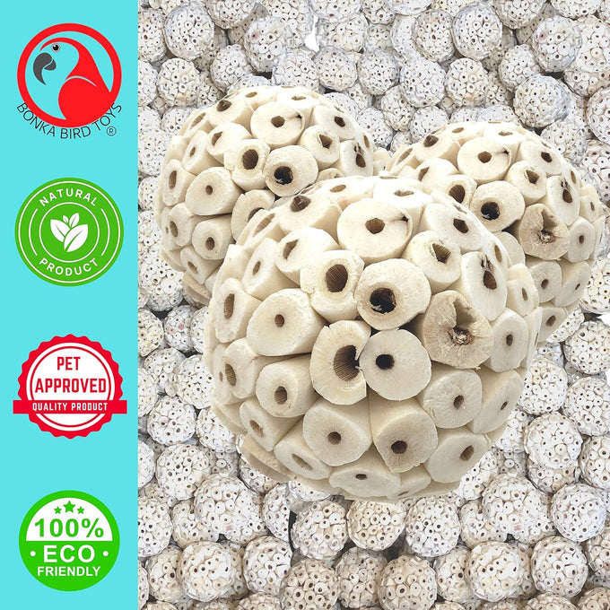 Bonka Bird Toys 1214 Pk3 all-natural sola atta balls 3-pack 2" diameter chew toys for parrots parakeets cockatiels safe and small pets