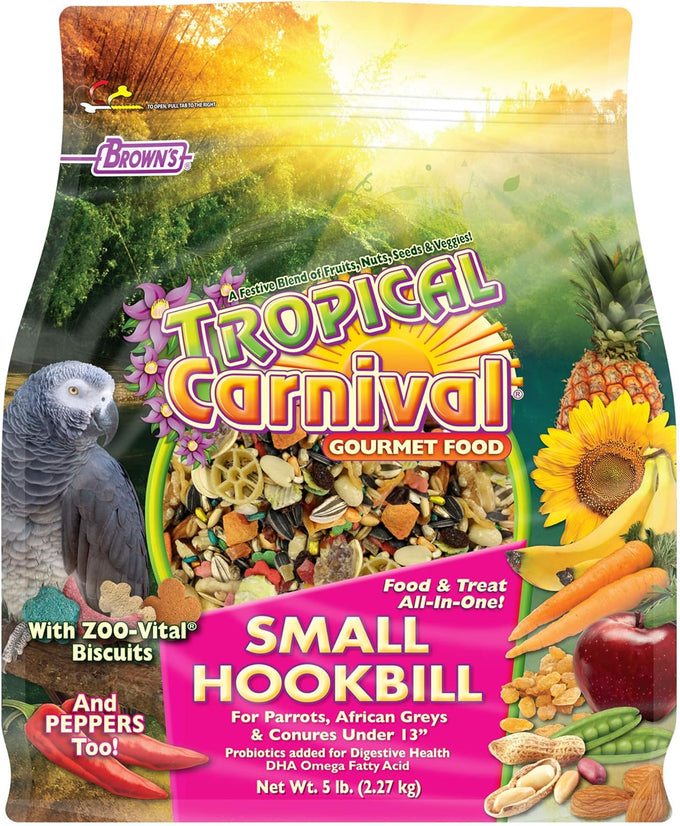 F.M. Brown's Tropical Carnival 5 lb Gourmet Bird Food for Parrots, African Greys, and Conures with Probiotics and Vitamin-Nutrient Fortification