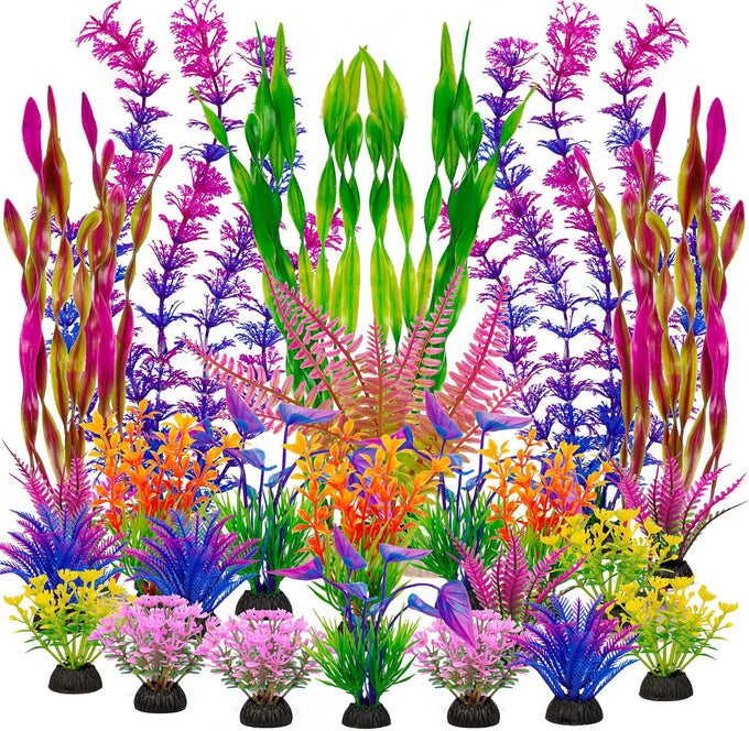 Ameliade Large Artificial Plastic Aquarium Plants Decorations for Goldfish Betta Tank Accessories