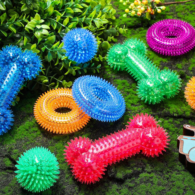 Yunsailing 9 piece dog squeaky toys set, TPR rubber pet chew toys for small medium size dogs teething and training