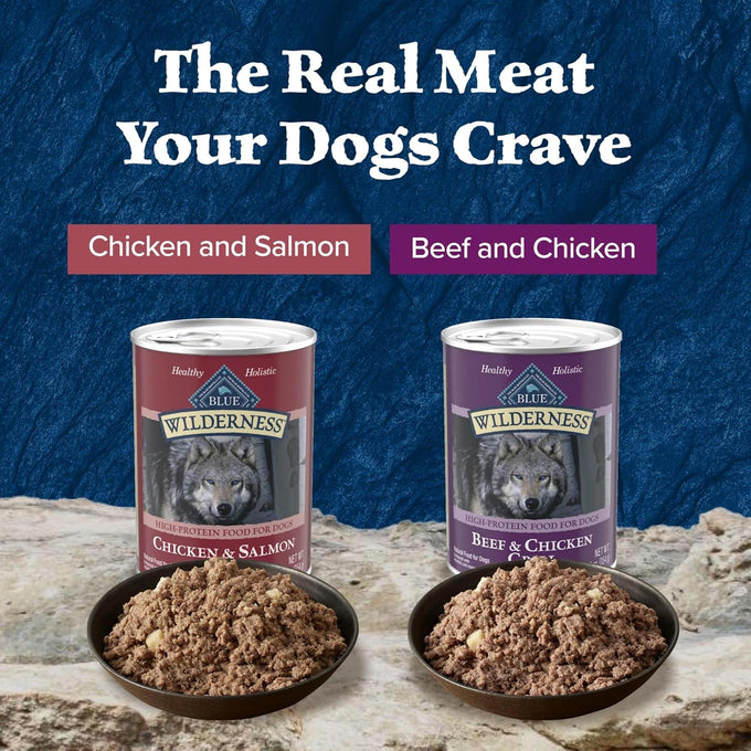 blue buffalo wilderness high protein grain-free wet dog food for adult dogs, 12.5 oz cans, 6 pack