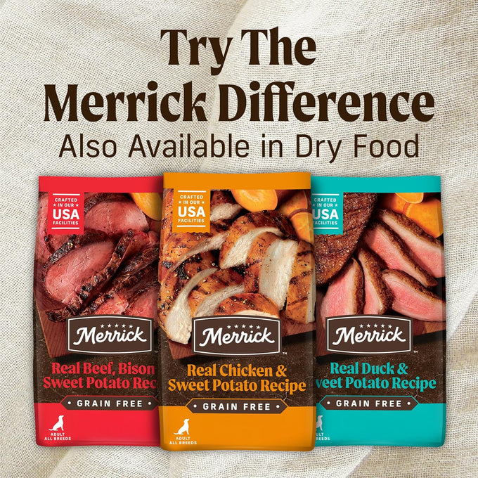 Merrick Grain Free Premium And Natural Canned Dog Food, Soft And Healthy Poultry Free Wet Recipe, Real Beef Lamb And Bison - (Pack of 12) 12.7 oz. Cans