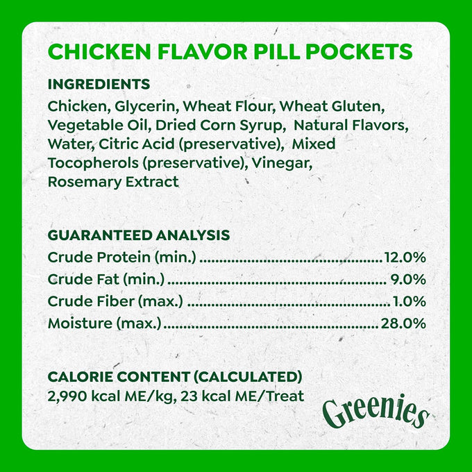 Greenies pill pockets for large size dogs, chicken flavor, 15.8 oz pouch, easy to use medicating treats