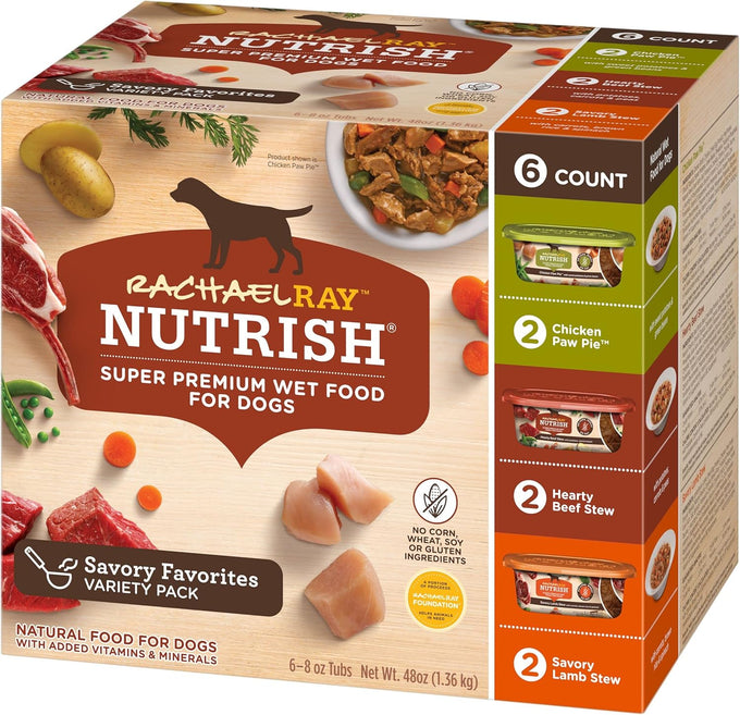Nutrish Rachael Ray Premium Natural Wet Dog Food, Savory Favorites Variety Pack, 8 Ounce Tub (Pack of 6)