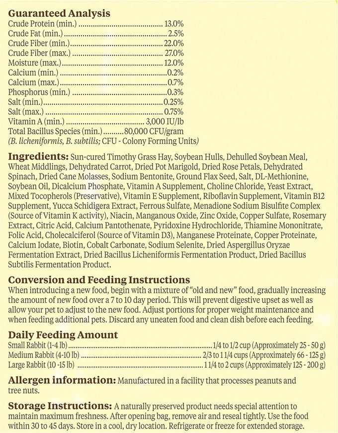 Kaytee food from the wild natural pet rabbit food, premium pellets, 4 pound, timothy hay, no added sugar