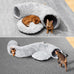 cat tunnel with cat bed for indoor cats, grey, multifunctional playground toys hideplace for kittens rabbit ferret