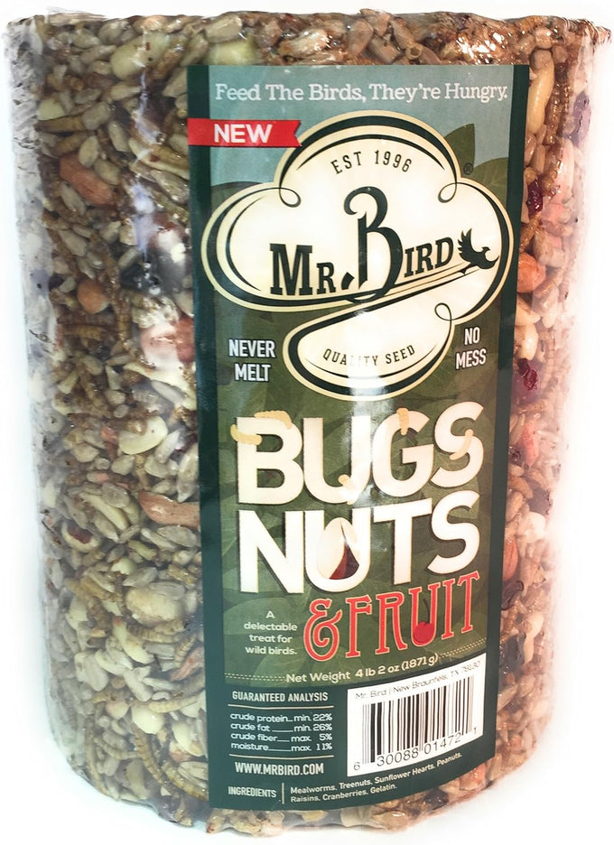 Mr. Bird 4.5 lbs large cylinder wild bird seed with mealworms, nuts & fruit for year-round use